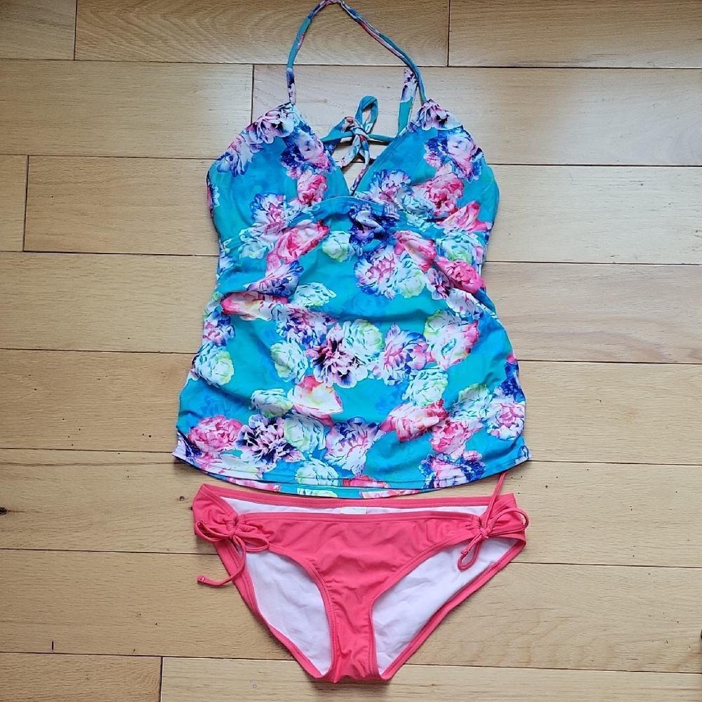 Pinkblush Floral Maternity Tankini With Under Belly Maternity Bottoms